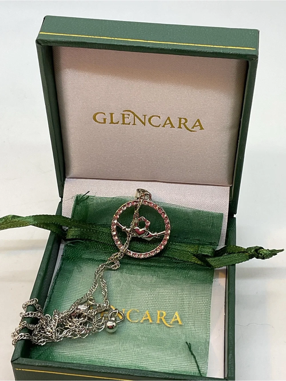 Glencara Silver Tone Claddagh Pendant Necklace